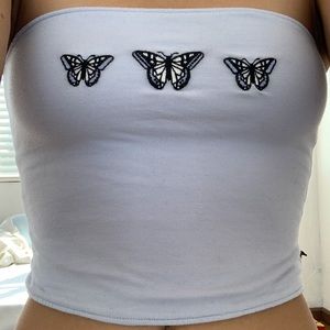 Hollister lavender reversible tube top Xs with three embroidered butterflies